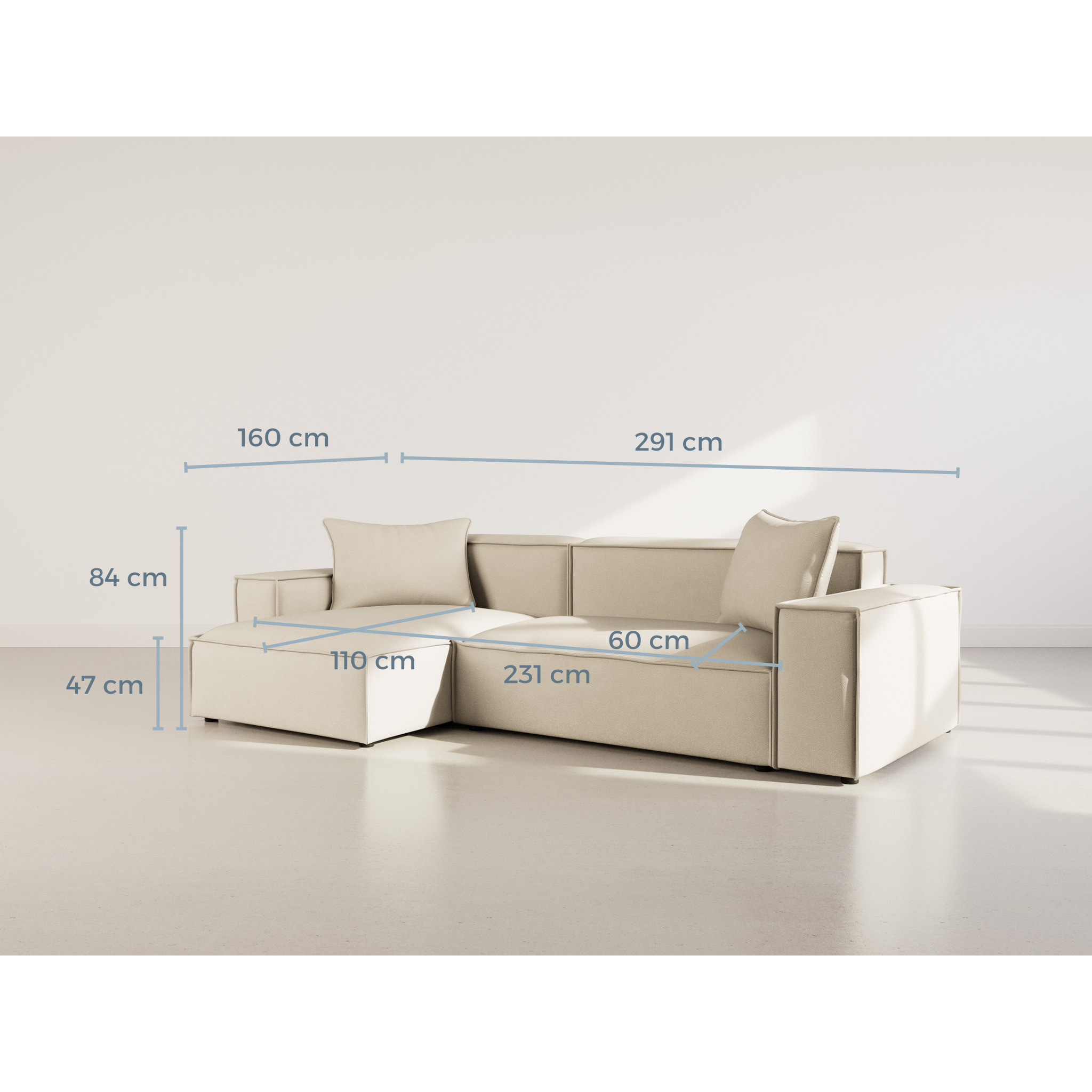 Atlas - Canapé d'angle réversible 4 places en velours texturé - Beige