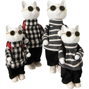 J-Line Chat carreaux et ligné - polyrésine - noir/blanc - large - assortiment de 2