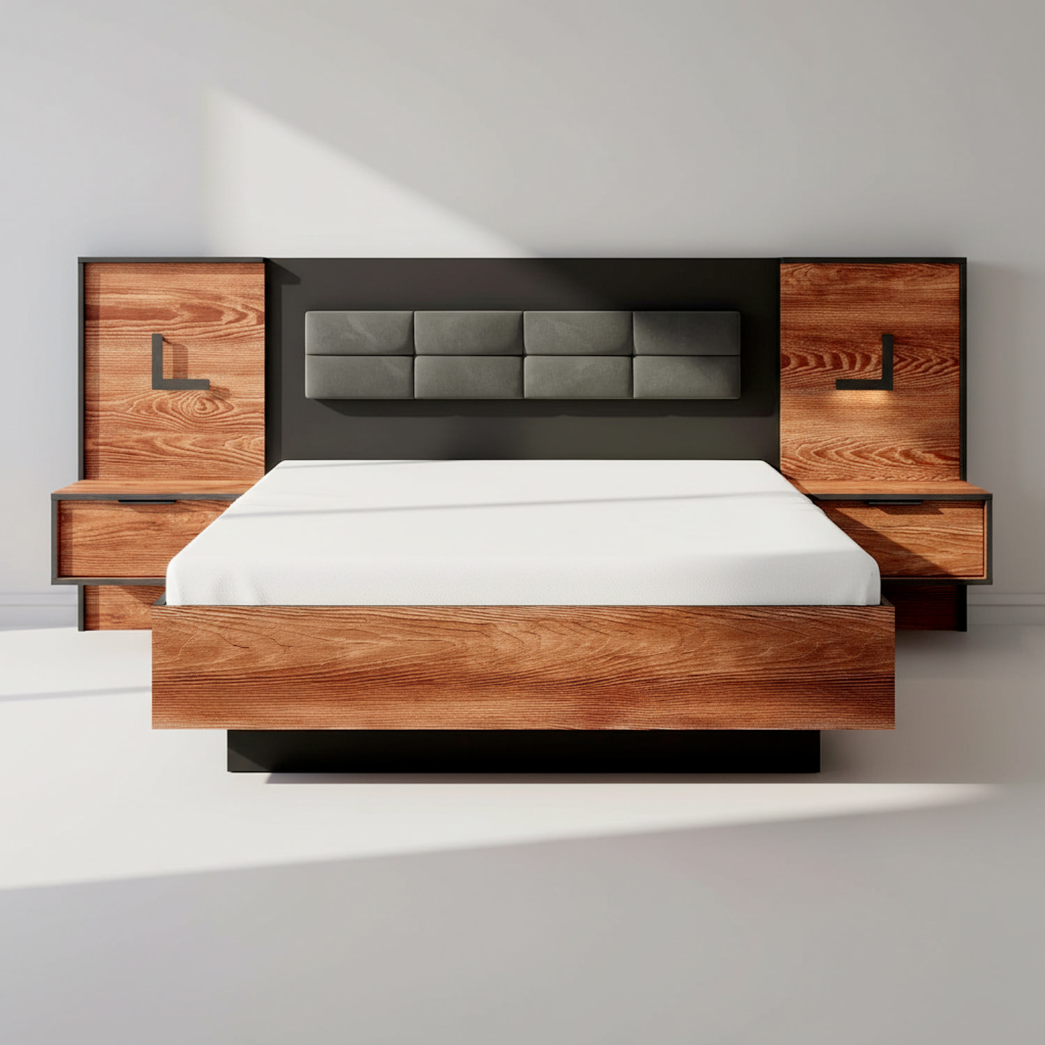 Set 2 Comodini Moderni Con LED E Cassetto Design Salvaspazio Per Camera Da Letto Illuminazione Integrata 102 x 58 x 39.6 Cm Castagno E Antracite