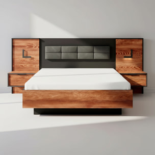 Set 2 Comodini Moderni Con LED E Cassetto Design Salvaspazio Per Camera Da Letto Illuminazione Integrata 102 x 58 x 39.6 Cm Castagno E Antracite