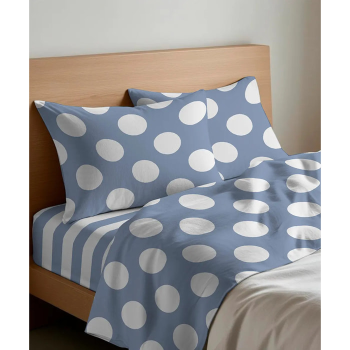 Completo Lenzuola POIS AZZURRO 100% Cotone e Made in Italy a pallini retrò
