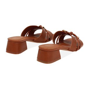 Mules open toe cognac tacco 4 cm