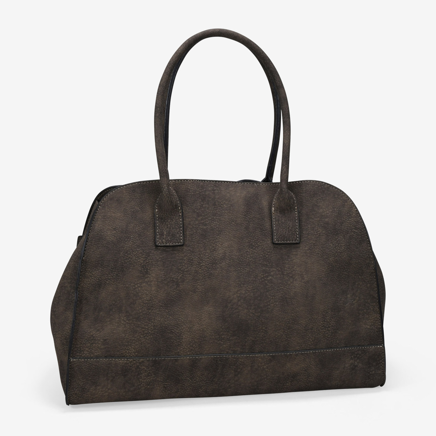 Bolso de mano marrón con cinturón y hebilla
