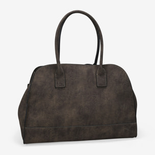 Bolso de mano marrón con cinturón y hebilla