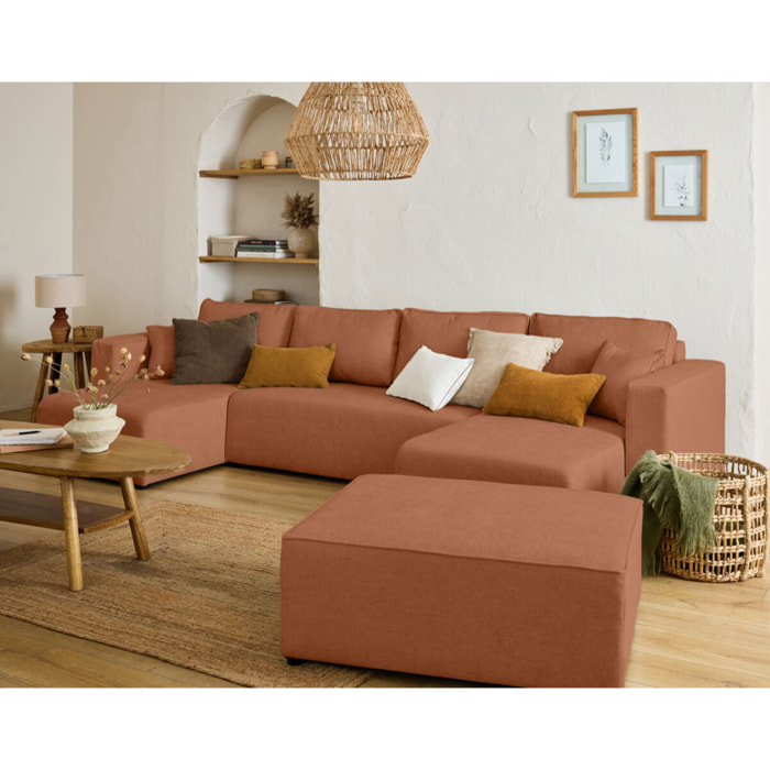 Topaze - canapé panoramique - 7 places - convertible avec coffre - en tissu - Terracotta