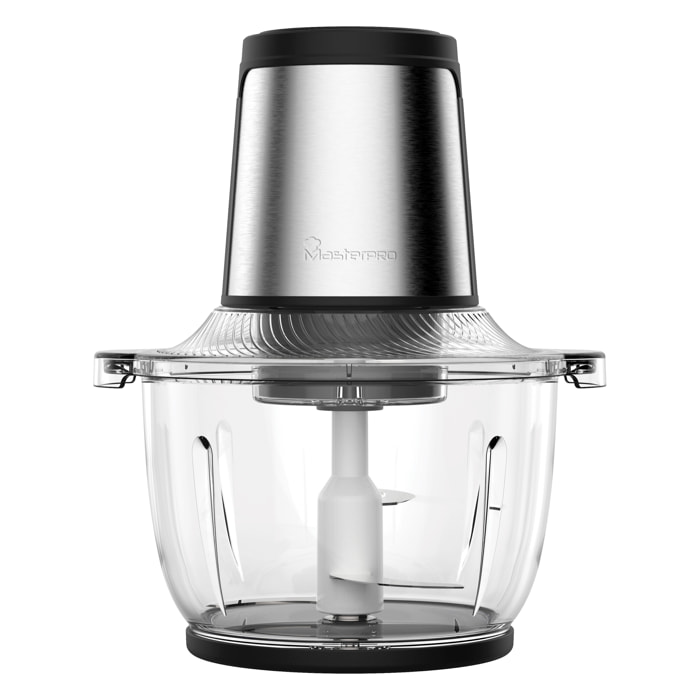 MasterPRO FOODIES Picadora eléctrica multiusos de 1.5L 400W de potencia, Carcasa y cuchilla de acero inox, Recipiente de vidrio, Con 2 velocidades