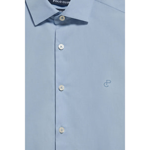 Camicia in popeline celeste con monogramma ricamato