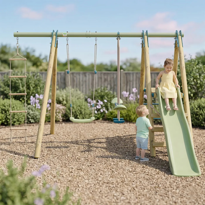 Balançoire en bois poutre métal 1,90 m, 5 enfants, Techwood OREKA 2