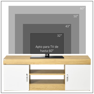 Mueble de TV Mueble para Salón Moderno con 2 Puertas con Tirador y Almacenamiento de 2 Niveles para Televisores de hasta 60 Pulgadas para Dormitorio 130x39,6x48 cm Natural