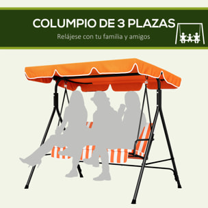Columpio de Jardín Exterior de 3 Plazas, Balancín de Jardín Exterior con Techo Ajustable y Marco de Acero, para Balcón, Terraza, Patio, Carga 200 kg, 172x110x153 cm, Naranja