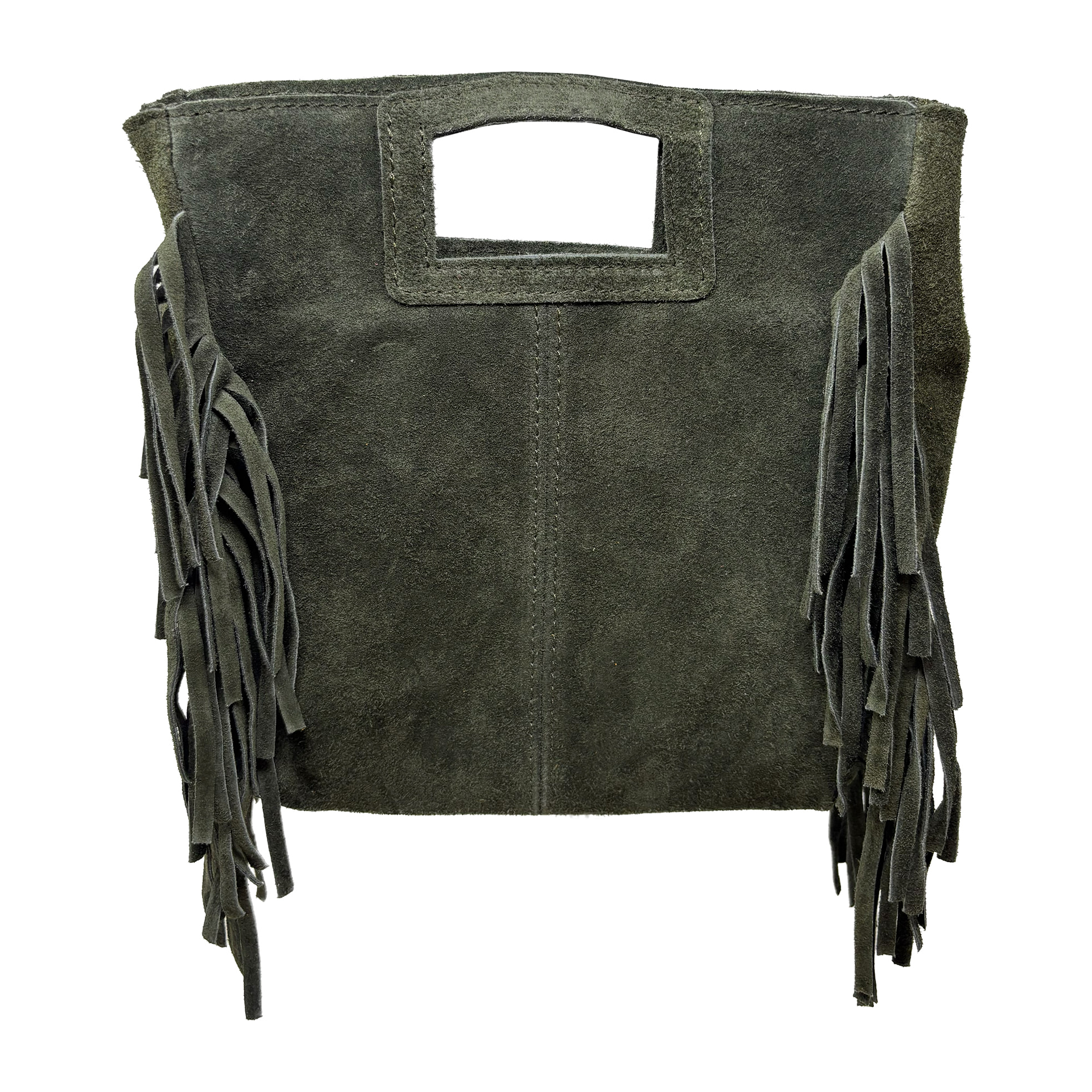 Borsa a Mano in Vera Pelle Scamosciata con Frange Made in Italy