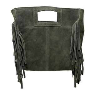 Borsa a Mano in Vera Pelle Scamosciata con Frange Made in Italy