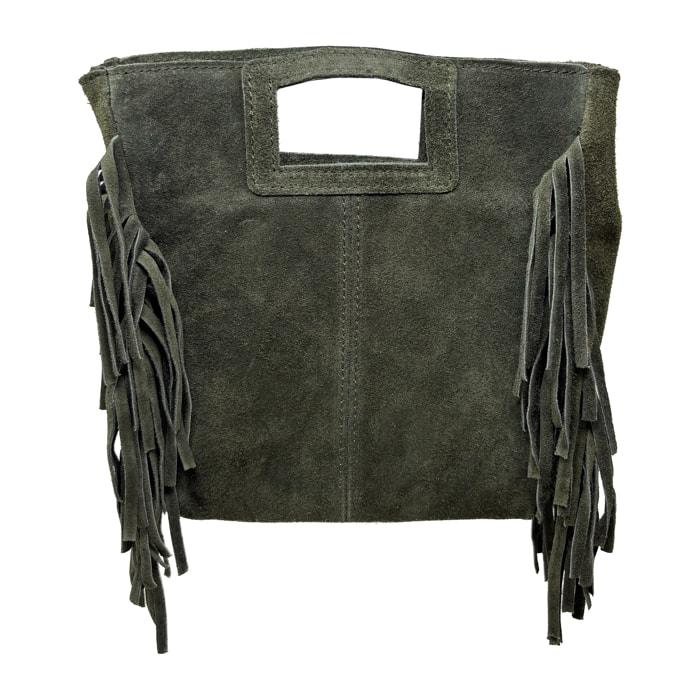 Borsa a Mano in Vera Pelle Scamosciata con Frange Made in Italy