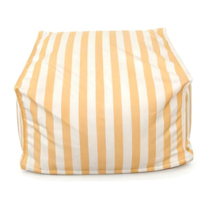 BOLOGNE Pouf d’extérieur rayé jaune déperlant et - 55x65x35 cm