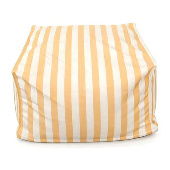 BOLOGNE Pouf d’extérieur rayé jaune déperlant et - 55x65x35 cm