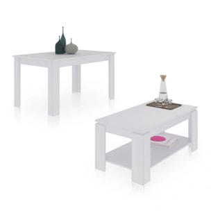 Pack mesa de comedor 140 y mesa de centro Lya Blanco Artik (Blanco Mate)