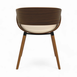 Chaise en cuir synthétique beige et bois plaqué noyer - Polo