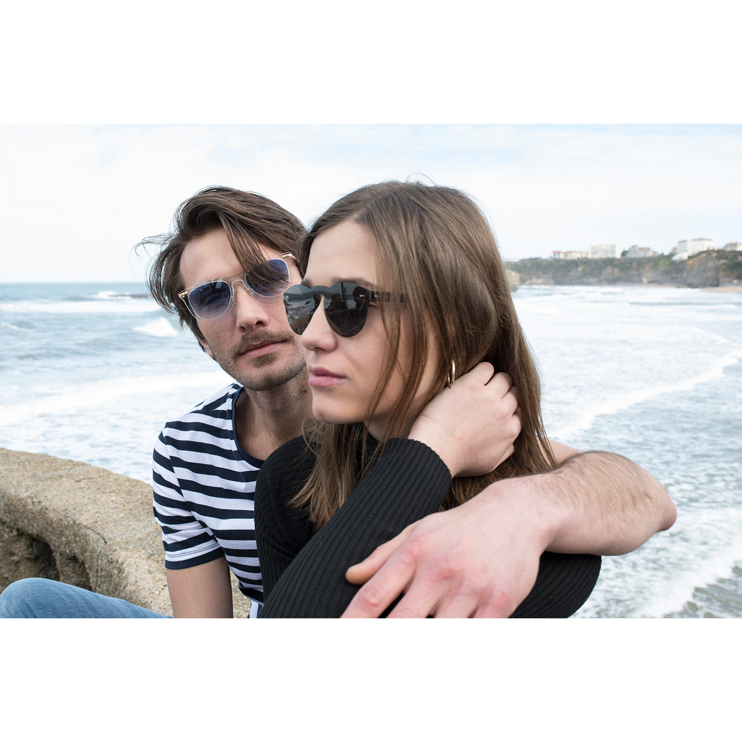 Gafas de sol OCEAN GENOVA - Blanco transparente / Azul cielo degradado y patillas de metal dorado mate