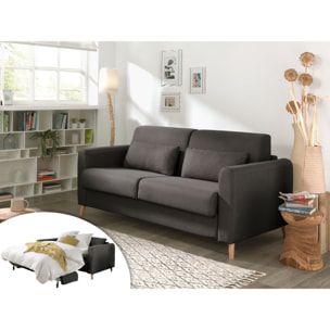 Timo - Canapé 3 places convertible - couchage quotidien - matelas 12 cm - en tissu - Gris foncé