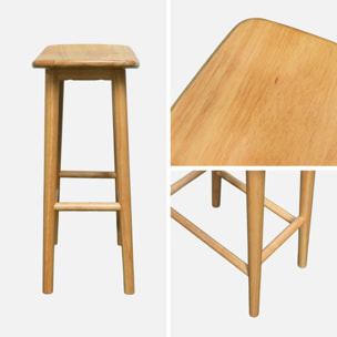 Lot de 2 tabourets de bar vintage bois d'hévéa teinte naturelle - 46 x 31 x 68 cm - Louna