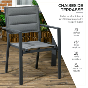 Ensemble de jardin 12 personnes chaises empilables table extensible 200/300L cm alu. textilène gris