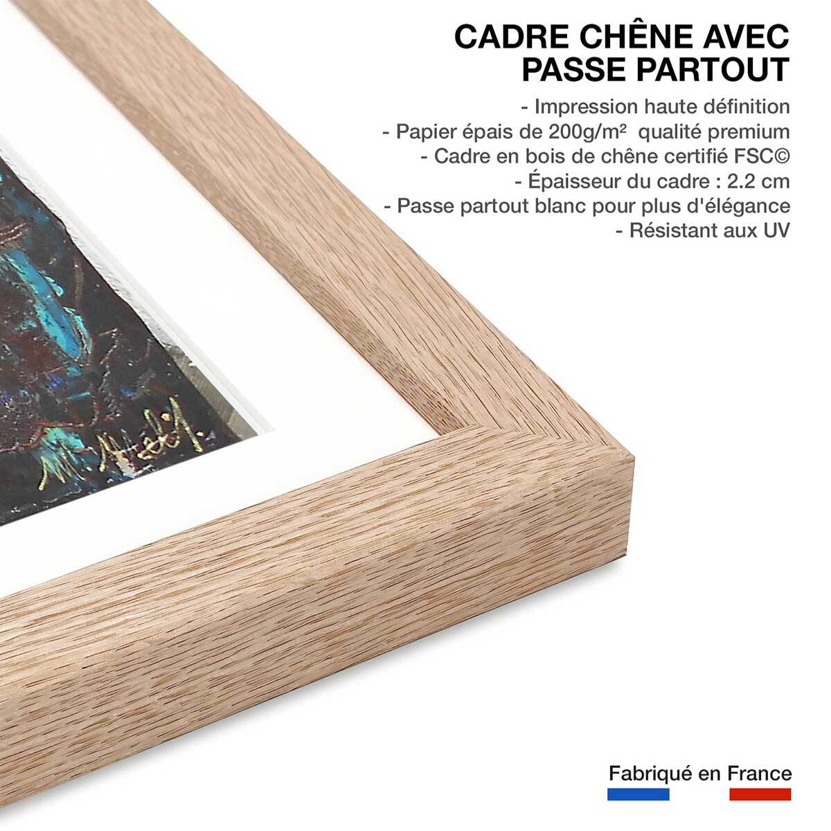Affiche abstrait gris d'argent Affiche + cadre en bois - Chêne