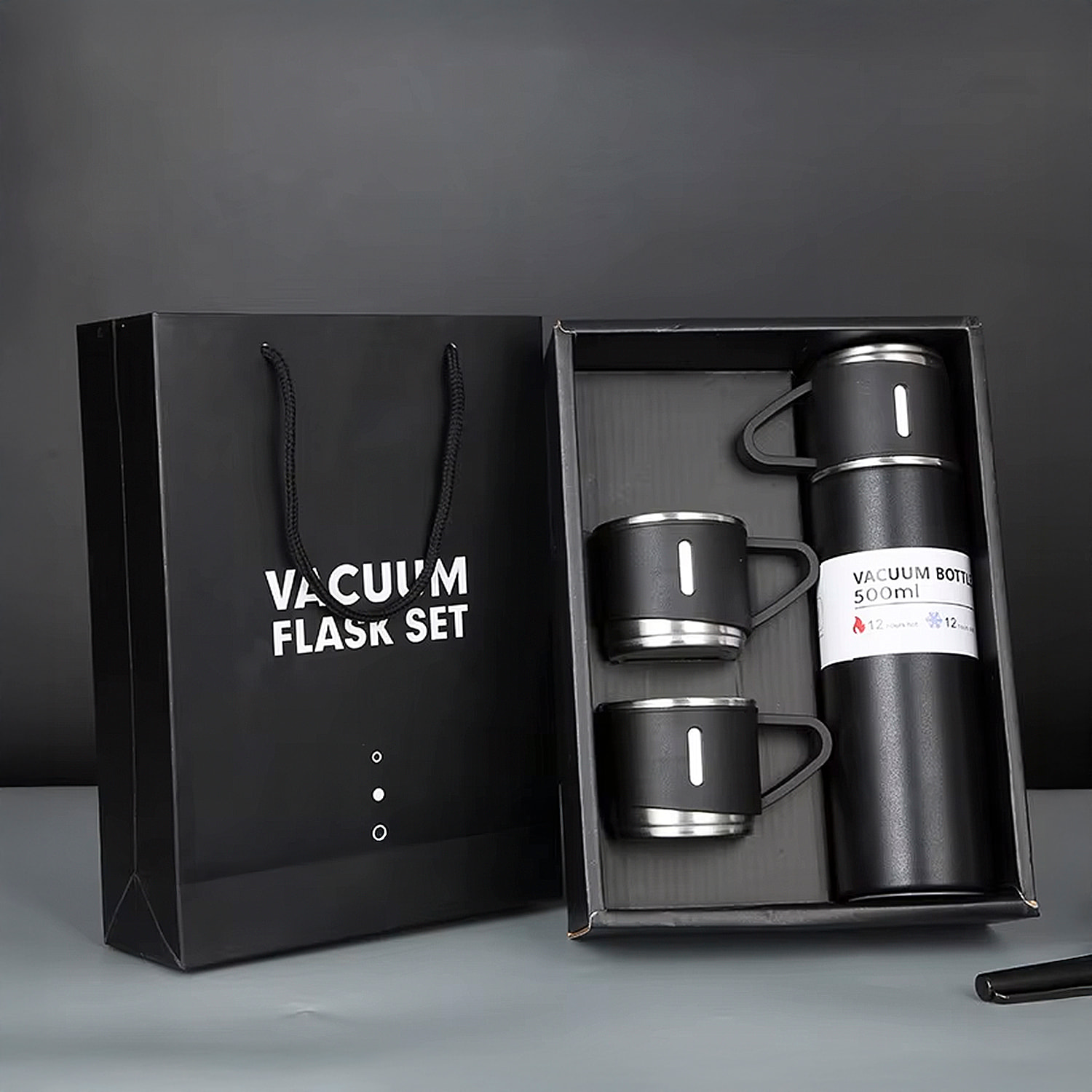 Set di thermos da 500ml e 3 tazze isolanti. Mantenimento del freddo e del caldo da 6 a 12 ore.