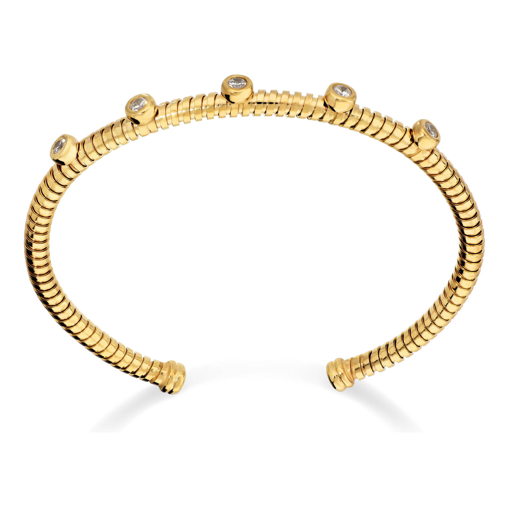 Bracciale Rigido Maglia Tubogas in Argento 925 placcato Oro Giallo 18Kt con Cubic Zirconia