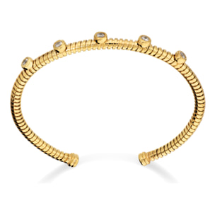 Bracciale Rigido Maglia Tubogas in Argento 925 placcato Oro Giallo 18Kt con Cubic Zirconia