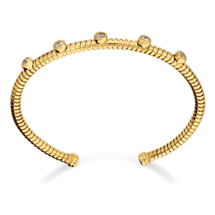 Bracciale Rigido Maglia Tubogas in Argento 925 placcato Oro Giallo 18Kt con Cubic Zirconia