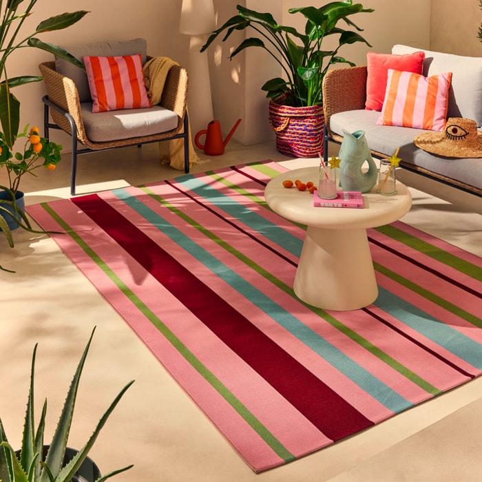 AZUR - Tapis intérieur/extérieur à rayures roses