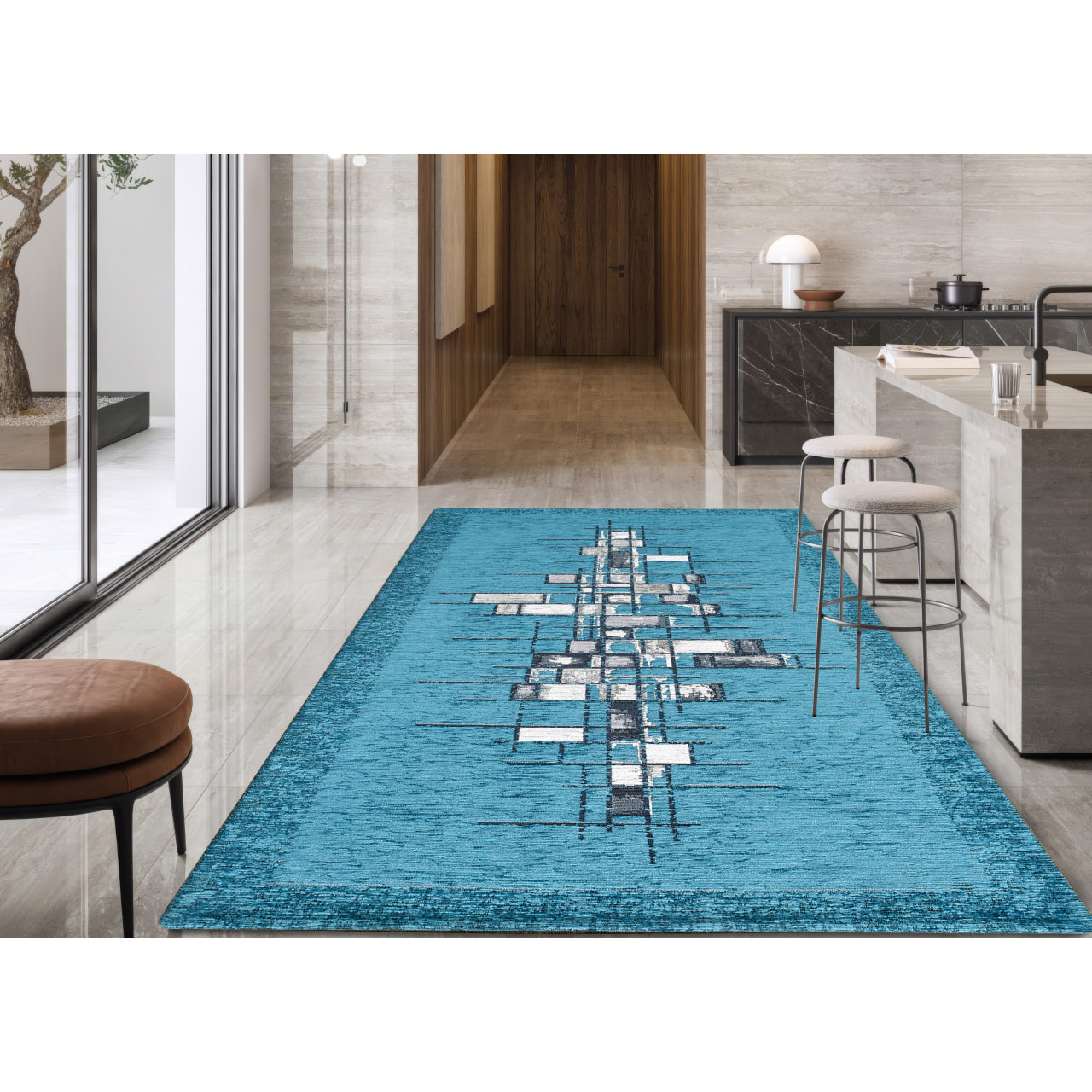 Tappeto Jacquard Ideale Cucina Ingresso Made In Italy Antiscivolo, Lavabile, Morbido Disegno Pixel Jeans By Suardi