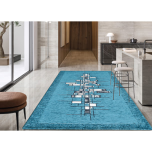 Tappeto Jacquard Ideale Cucina Ingresso Made In Italy Antiscivolo, Lavabile, Morbido Disegno Pixel Jeans By Suardi