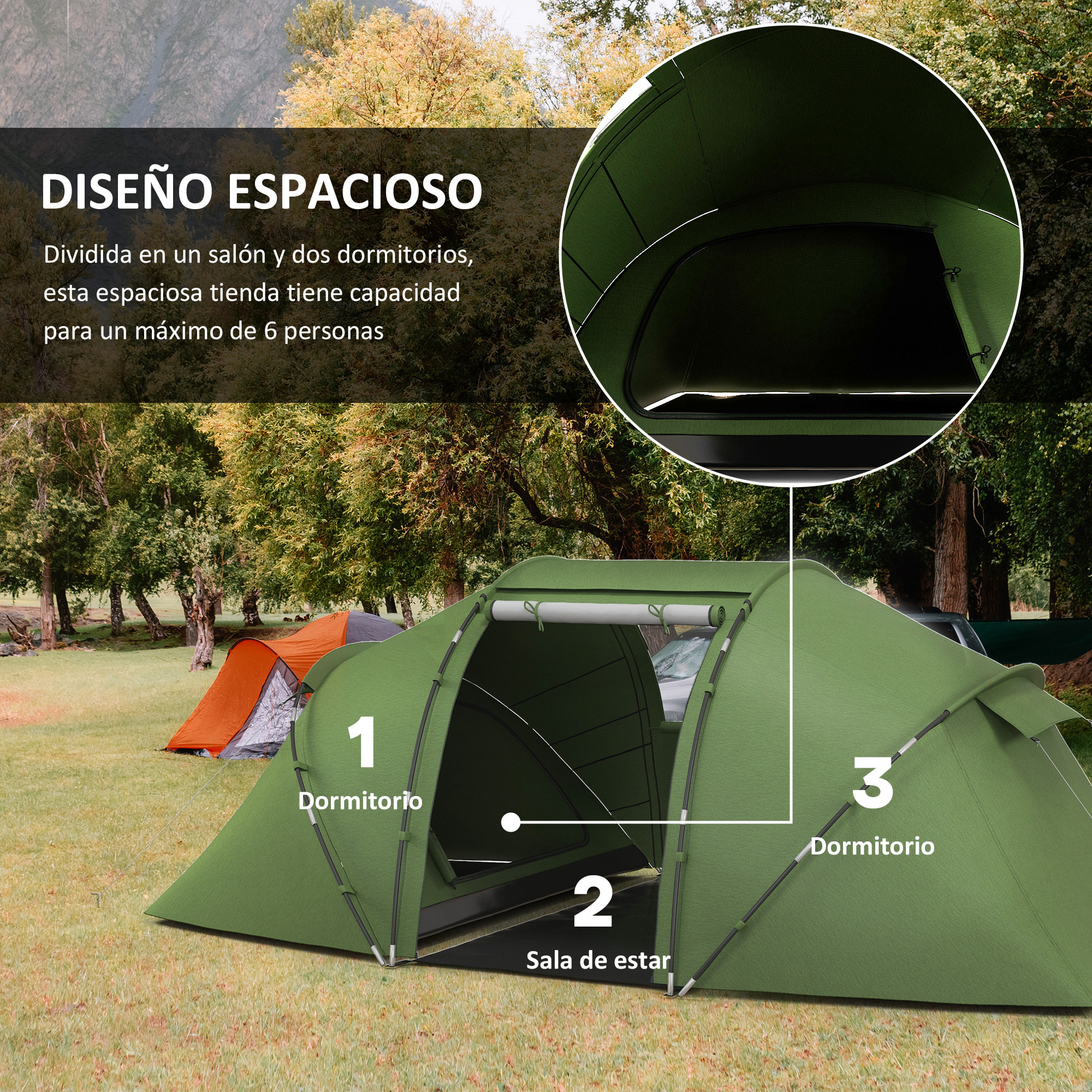 Tienda de Campaña Familiar para 4-6 Personas Tienda Camping Plegable Ligera con Bolsa de Transporte Impermeable para Playa Parque Senderismo 430x240x170 cm Verde