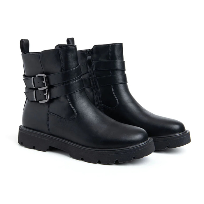 Stivaletto con doppia fibbia laterale - NERO