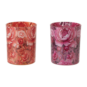 J-line Photophore Fleurs - verre - orange/rose - medium - 2 pièces