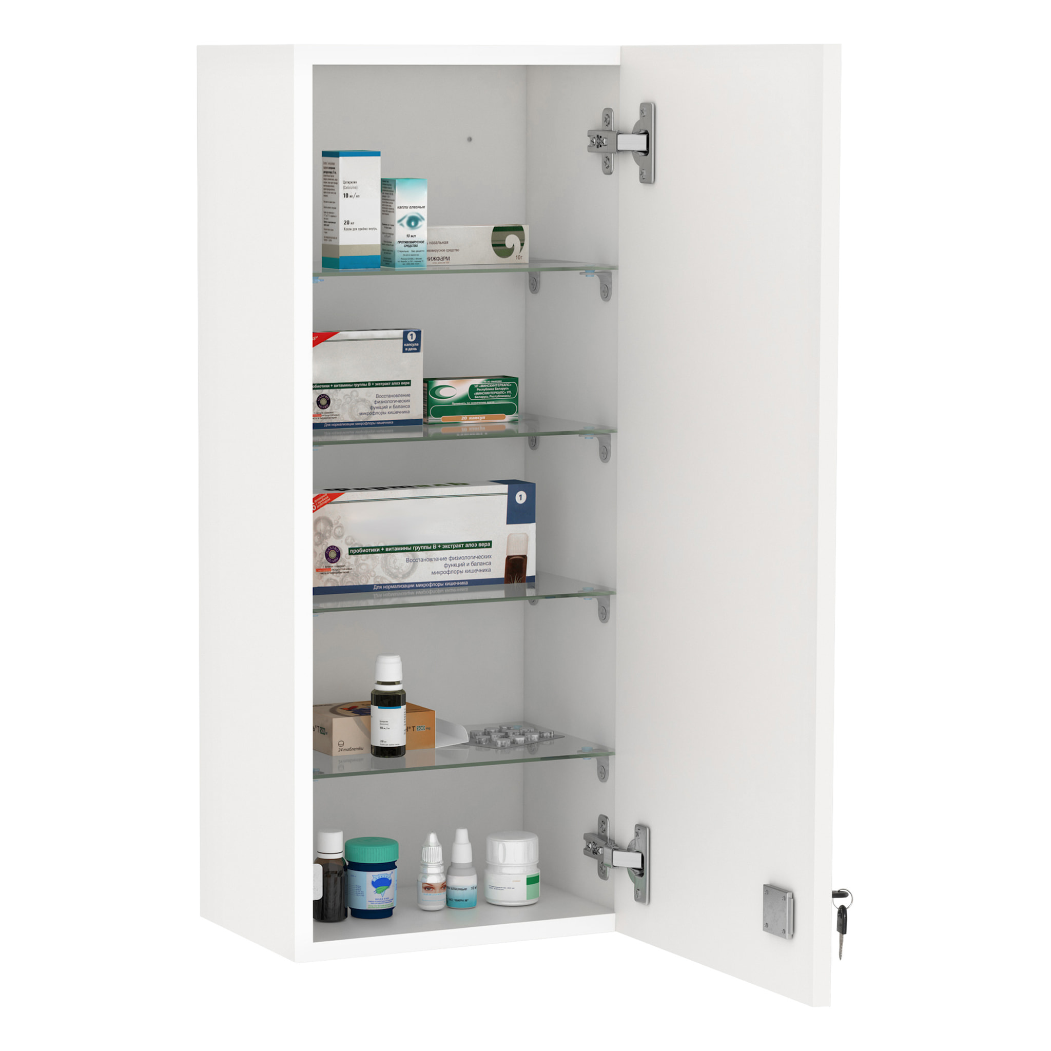 Botiquín de Pared de Primeros Auxilios, Botiquín de Medicinas de 5 Niveles con Estantes Ajustables de Vidrio, Cerradura y 2 Llaves, para Baño, Cocina, 30x20x70 cm, Blanco