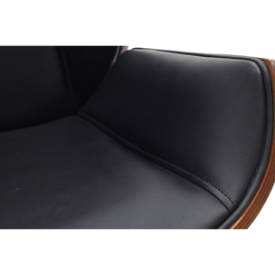 Fauteuil de bureau de direction design noir, bois foncé noyer et acier chromé CURVED