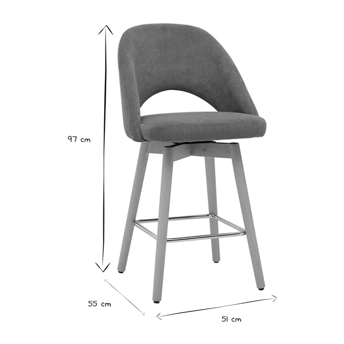 Tabourets de bar scandinaves en tissu velours côtelé vert kaki et hévéa massif 65 cm (lot de 2) COSETTE