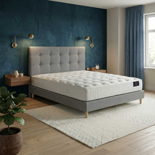 Ensemble COMÈTE + tête de lit capitonnée - Matelas ressorts ensachés 27 cm - sommier et tête de lit gris
