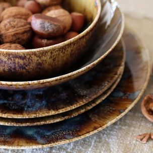 Service de table 48 pièces en porcelaine marron VOLCANO