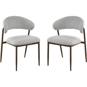 Lot de 2 chaises de salle à manger en tissu et métal "Edena" - Gris clair