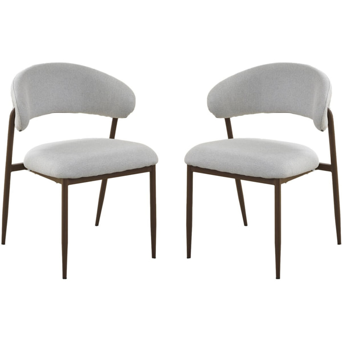 Lot de 2 chaises de salle à manger en tissu et métal "Edena" - Gris clair