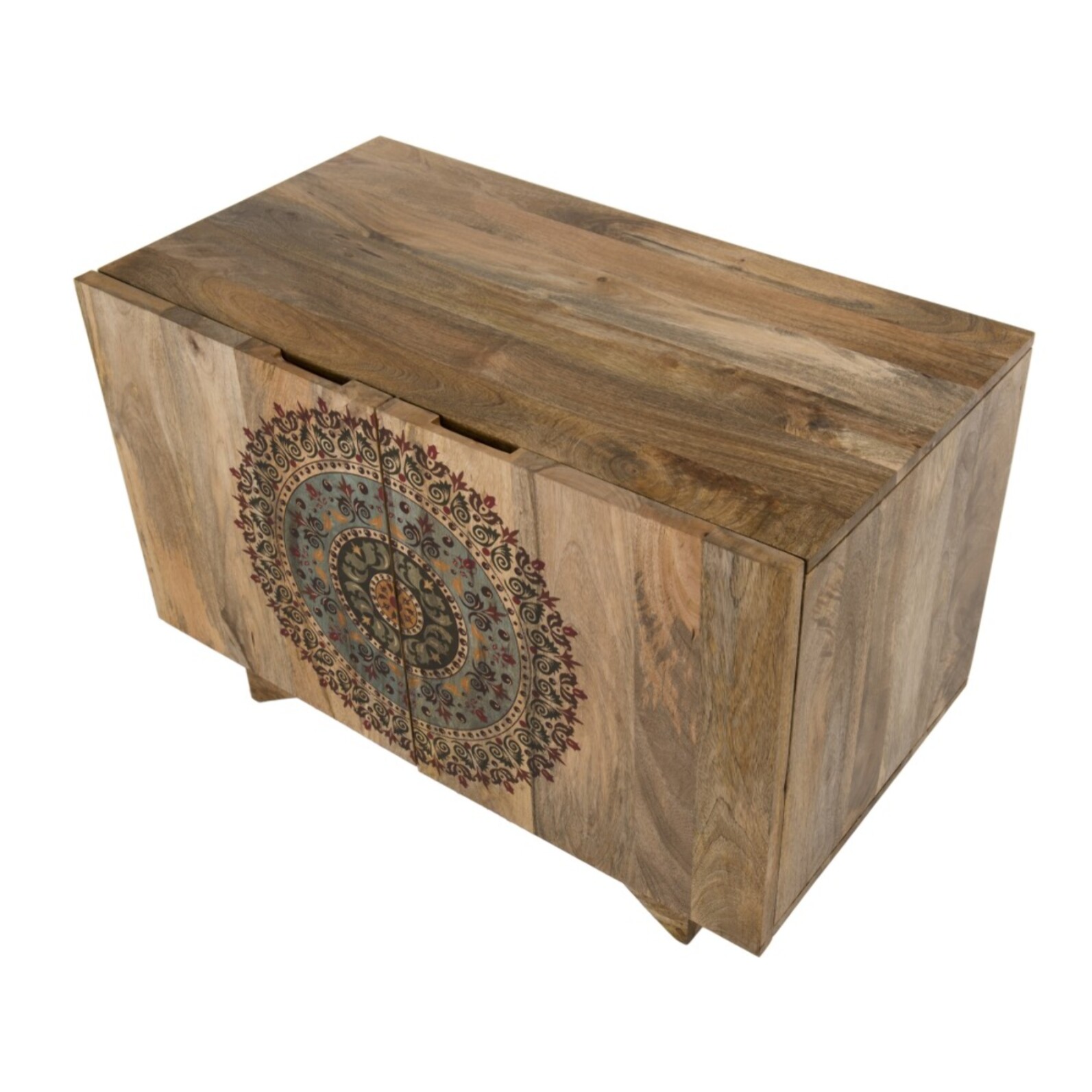 INDRA - Buffet bois Manguier 83x45cm 2 portes 2 étagères Colombo