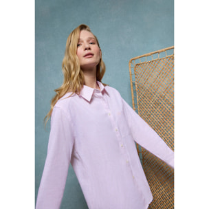 Camicia a righe rosa in lino e cotone con particolari Rigby Go