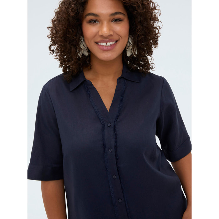 Fiorella Rubino - Camisa boxy en mezcla de lino y viscosa - Azul