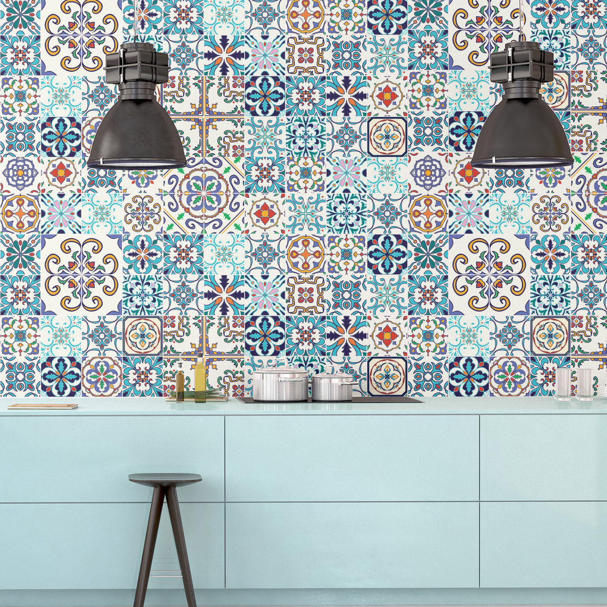 Stickers muraux - Sticker Mural Carrelage adhésif Cuisine Salle de Bain - 60 STICKERS CARRELAGES AZULEJOS ANTIBES