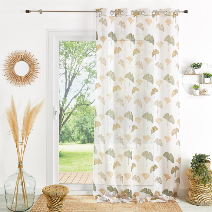 Voilage léger imprimé motif ginkgo - Kaki