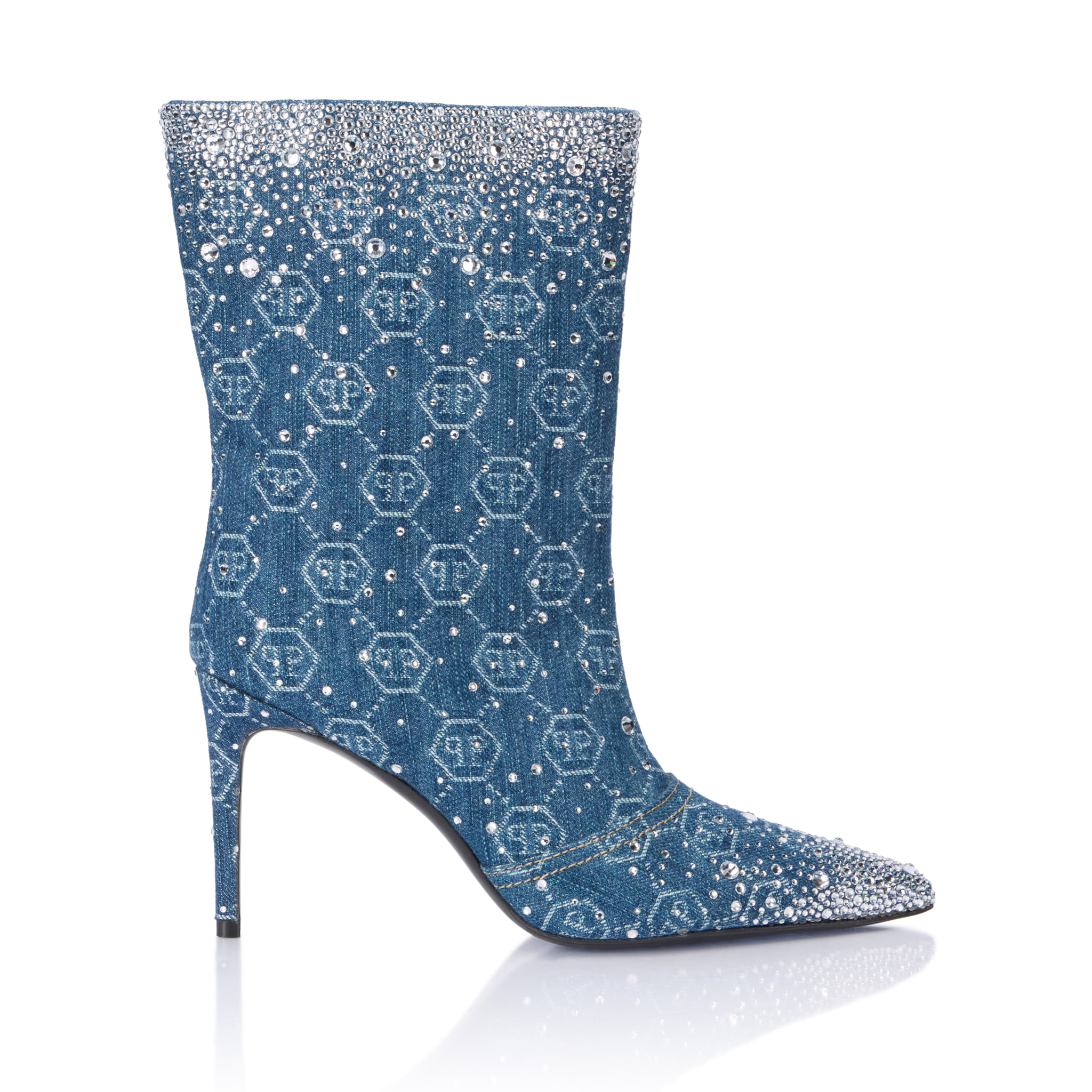PHILIPP PLEIN Denim Low Boots Monogram Strass 9