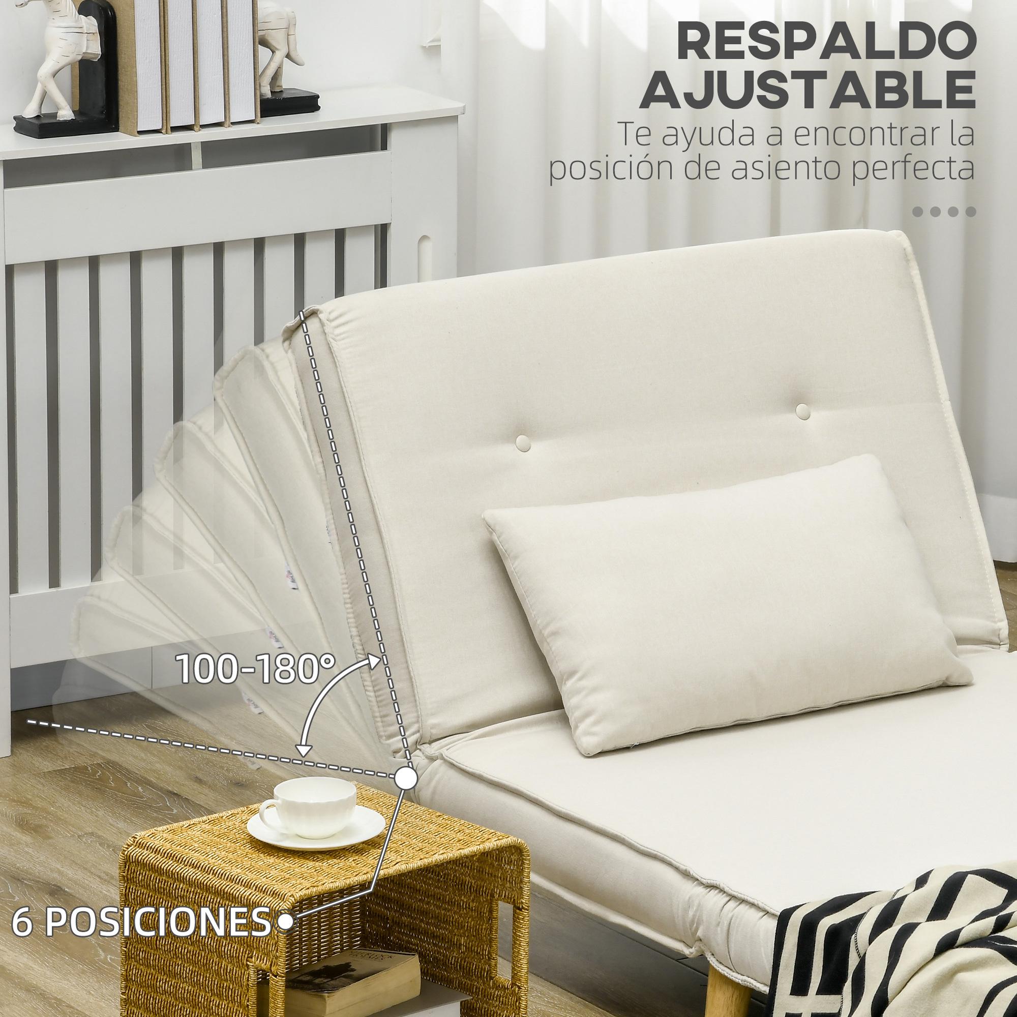 Sofá Cama Individual 2 en 1 Sillón Cama Plegable Sillón Individual con Respaldo Ajustable y Cojín para Sala Dormitorio Oficina en Casa Carga 125 kg 90x78x79 cm Beige